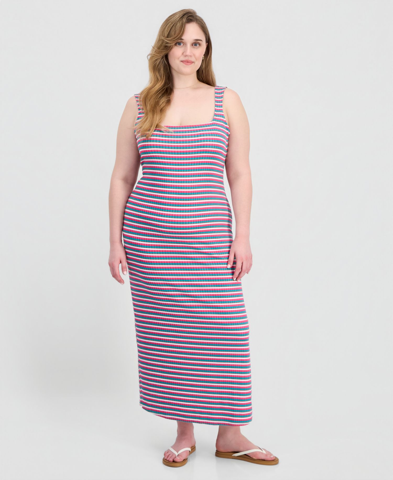 Trendy Plus Size Printed Ribbed Knit Sleeveless Maxi Dress