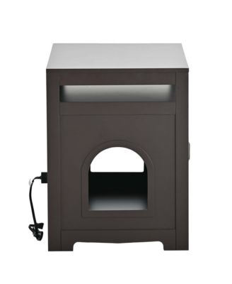 Cat Litter Box Enclosure with Hidden Plug – 2-Door Wooden Bench & Side Table, Esspresso