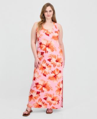 Trendy Plus Size Printed Ribbed Knit Sleeveless Maxi Dress