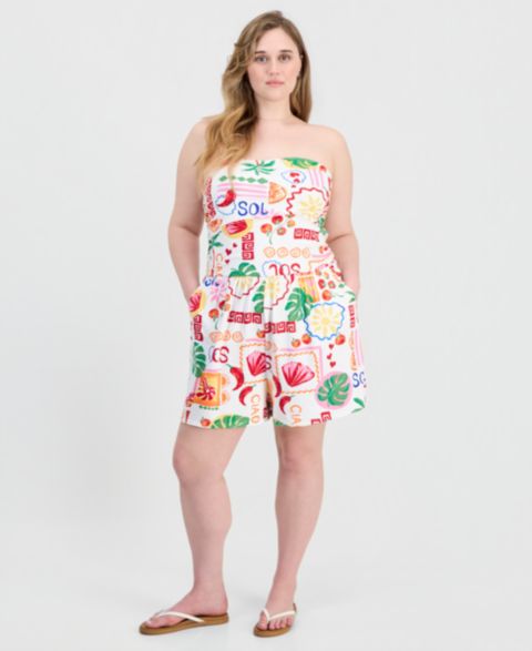 Женский комбинезон FULL CIRCLE TRENDS Trendy Plus Size Yummy Strapless Romper, цвет: Tile Vacay