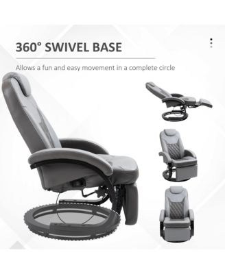 PU Recliner Armchair with Footrest, Headrest, and Round Steel/Wood Base