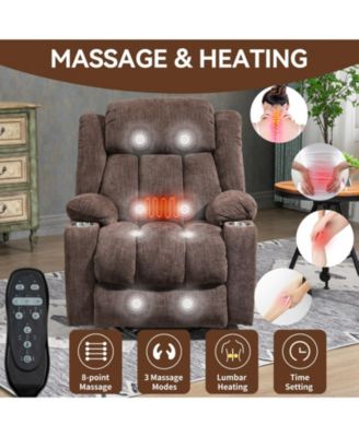Recliner Chair with 8-Point Vibration Massage and Lumbar Heating, USB and Type-C Ports, Stainless Steel Cup Holders