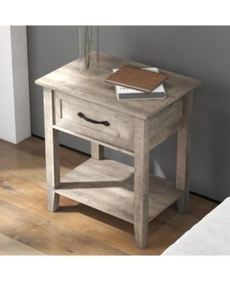 Wood Bedside Table with Drawer and Storage Shelf Versatile Nightstand End Table for Bedroom Living Room Nursery or College Dorm