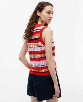 Women's Crochet Sleeveless Polo Sweater
