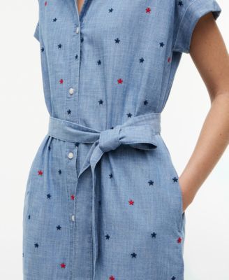 Tommy Hilfiger Women's Star Printed A-Line Dress - Minimal Stars Chambray/primary Red - Size L