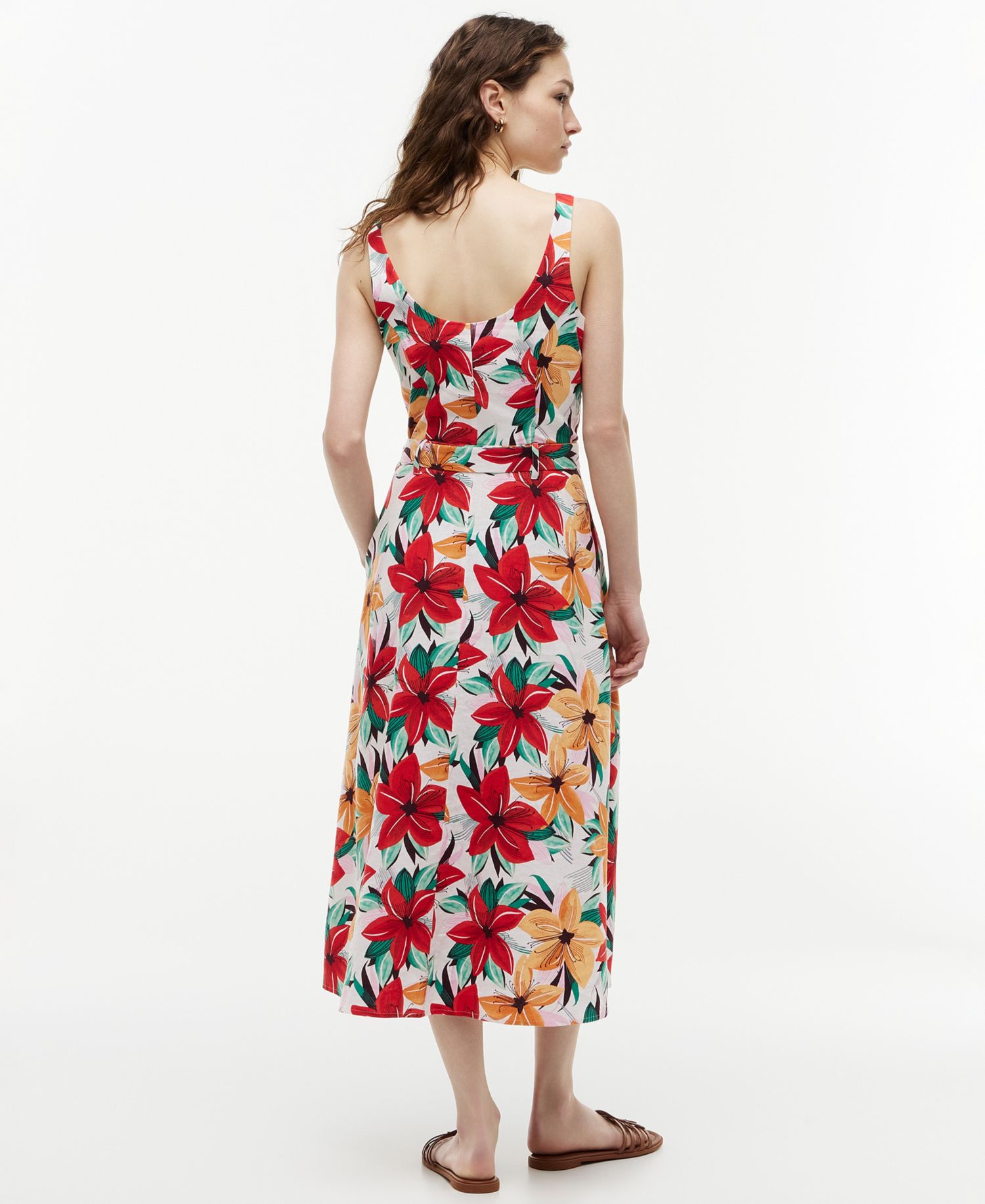 Women's Printed Belted Midi Dress