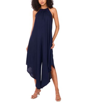 Women's Halter Beaded-Trim Asymmetrical-Hem Jumpsuit