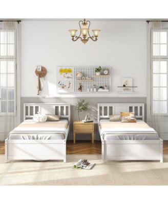 Wooden Platform Bed with Headboard and Wood Slat Support