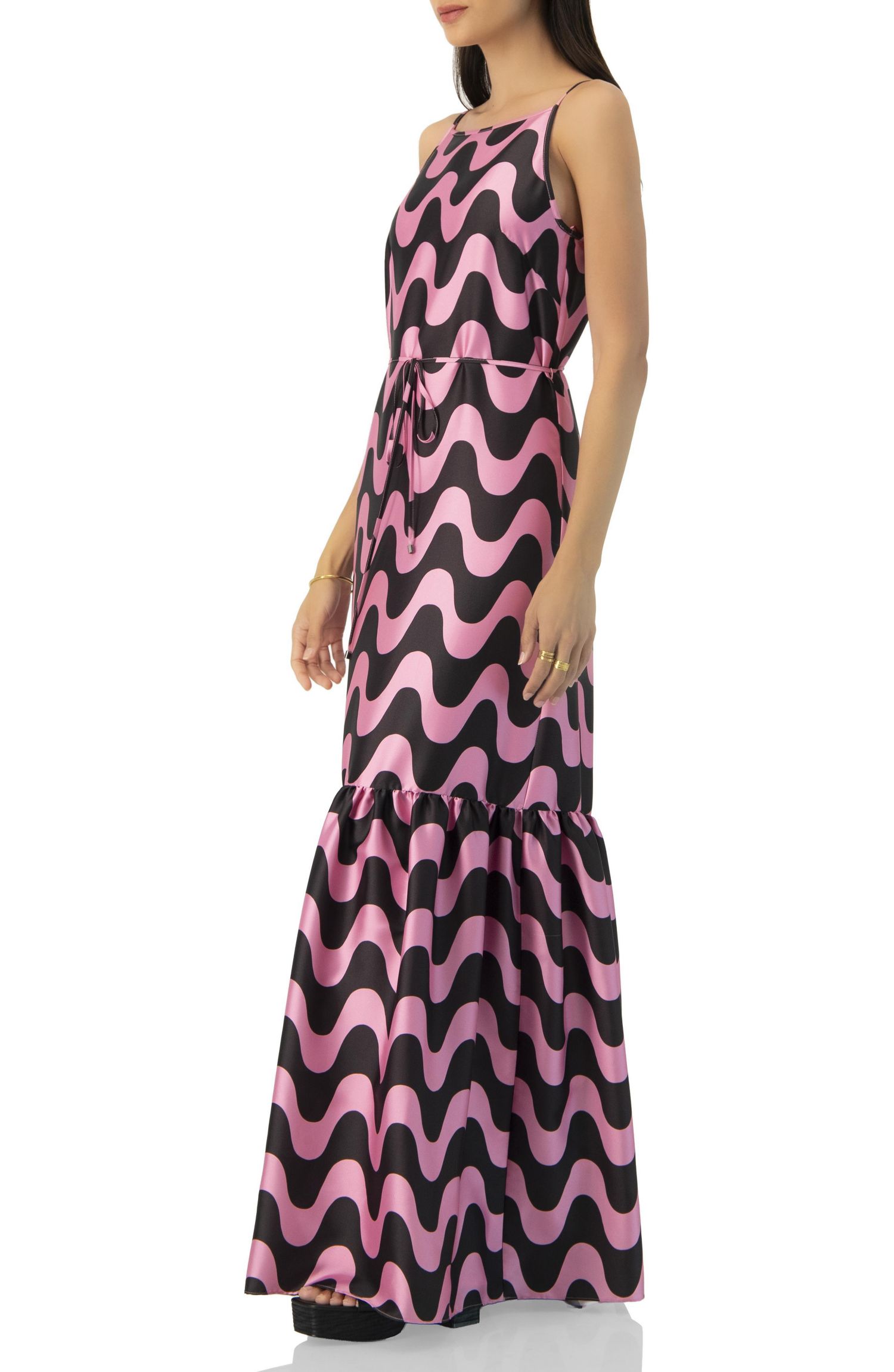 Women's Sleeveless Wave Print Maxi Dress