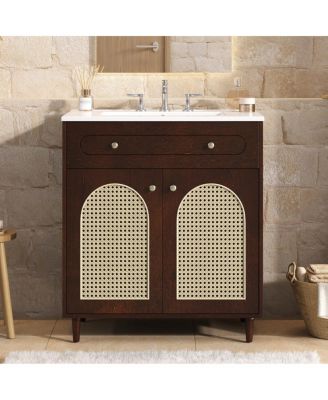 Freestanding Bathroom Vanity with Sink, Solid Wood & MDF Cabinet, Tip Drawer & Adjustable Shelf for Modern Storage