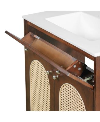 Freestanding Bathroom Vanity with Sink, Solid Wood & MDF Cabinet, Tip Drawer & Adjustable Shelf for Modern Storage