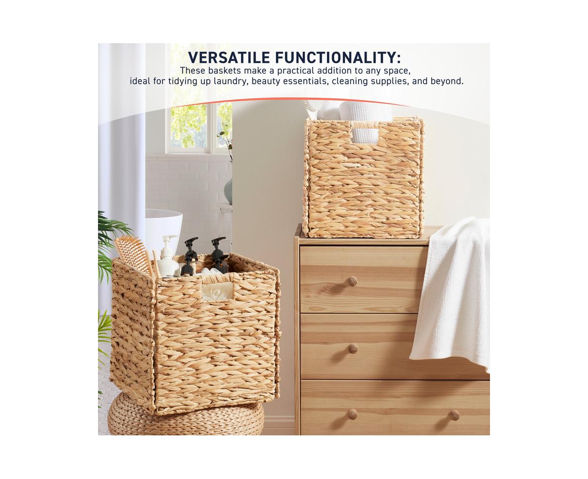 Ornavo Home Set of 8 Water Hyacinth Storage Cube Bin Basket