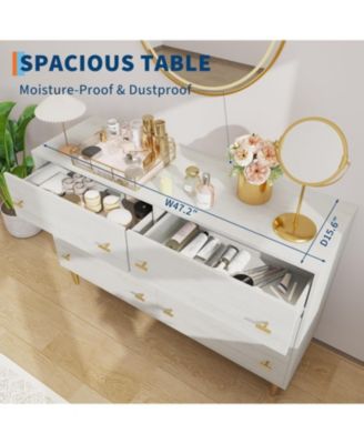 6 Drawer Dresser 47.2 Inch Wide Vintage Design Bar Handles for Bedroom