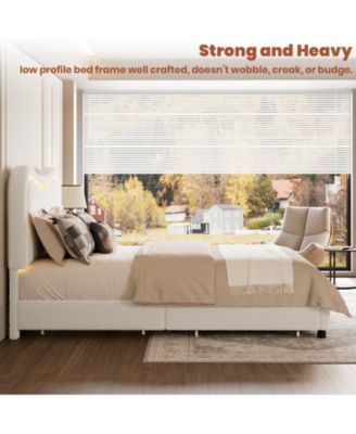 Platform Bed with LED Headboard, 2 Storage Drawers, Upholstered, Sturdy Wood Slats, Noise-Free