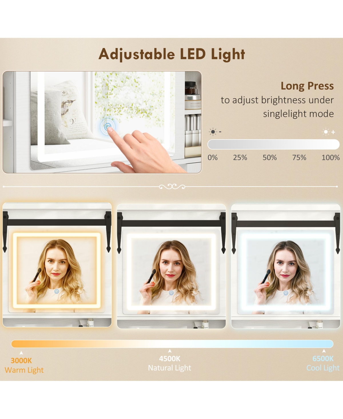 Homcom Vanity Desk Set, Makeup Vanity Table with Mirror and Lights