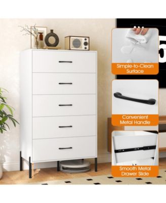 Five Drawer Tall Chest of Drawers with Metal Legs