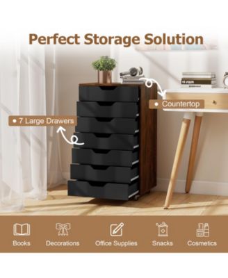 Seven Drawer Wooden Storage Dresser with Lockable Wheels