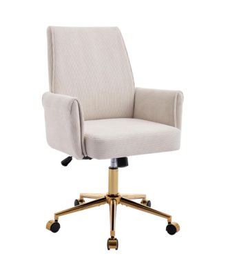 Striped Velvet Office Chair - Adjustable Ergonomic Desk Chair, Computer Chair with High Back, Gold Base and Wheels for Home Office