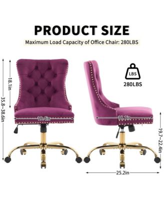 Velvet Upholstered Office Chair, Tufted Button Desk Chair, Adjustable Swivel Computer Chair with Metal Base, Nailhead for Home Office