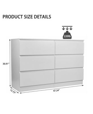 6 Drawer Dresser for Bedroom, Wood Storage Cabinet with Concealed Handles and Deep Drawers, Modern Chest of Drawers for Living Room