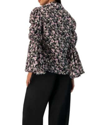 Women's Collared Long Sleeve Floral Print Blouse
