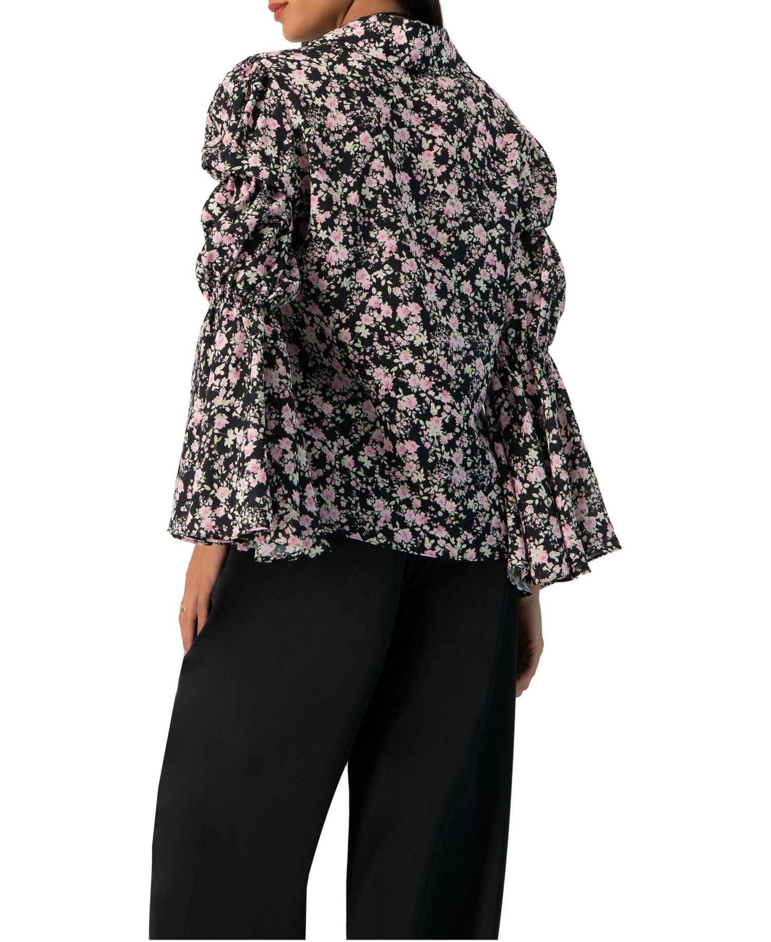 Women's Collared Long Sleeve Floral Print Blouse