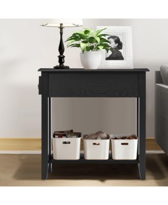 2 Tier End Bedside Sofa Side Table Narrow Nightstand w/Drawer andShelf