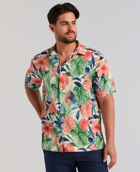Мужская рубашка Cubavera Botanical Print Viscose, цвет: Серый