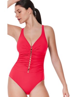 Women's Tutti Frutti V-Neck Gold Beaded One Piece