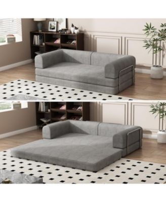 Convertible Corduroy Sleeper Sofa Bed,Folding Mattress Couch with Fixed-Shape Frame, 3 Seater Fold Out King Size Futon,No Assembly Floor Couch