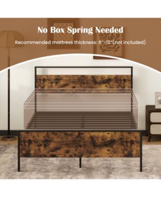 Industrial Metal Platform Bed with Wooden Headboard