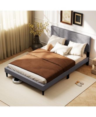 Modern Upholstered Platform Bed with Linen Headboard