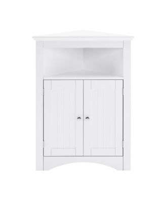 Wooden Storage Cabinet, Bathroom Floor Corner Cabinet with Adjustable Shelves, Storage Organizer for Small Space