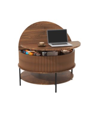 31.5" Farmhouse Lift Top Coffee Table - Round Center Table with Dual-Level Storage and Hidden Compartment for Living Room, Home Office