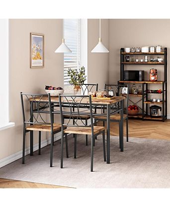 5-Piece Space Saving Dining Table Set, Kitchen Table and Upholstered Chairs, Compact Dining Room Set for Apartment