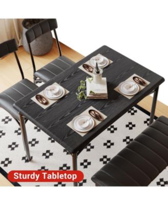 5 Piece Dining Set for 4, Rectangular Metal Frame Table with Bench & Upholstered Chairs, Space Saving Dining Set