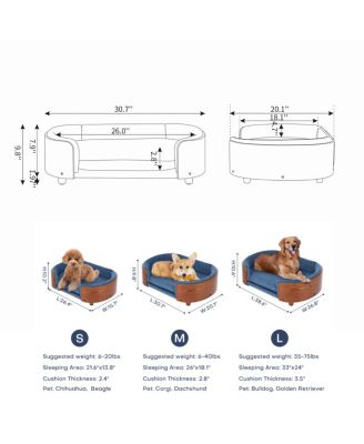 Mid-Century Wooden Pet Bed with Light Velvet Cushion