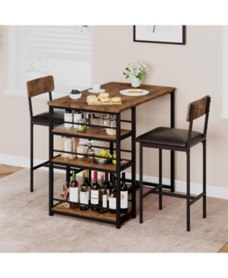 3-Piece Dining Table Set for 2, Counter Height Kitchen Table and Upholstered Bar Stools, Bar Set for Apartment