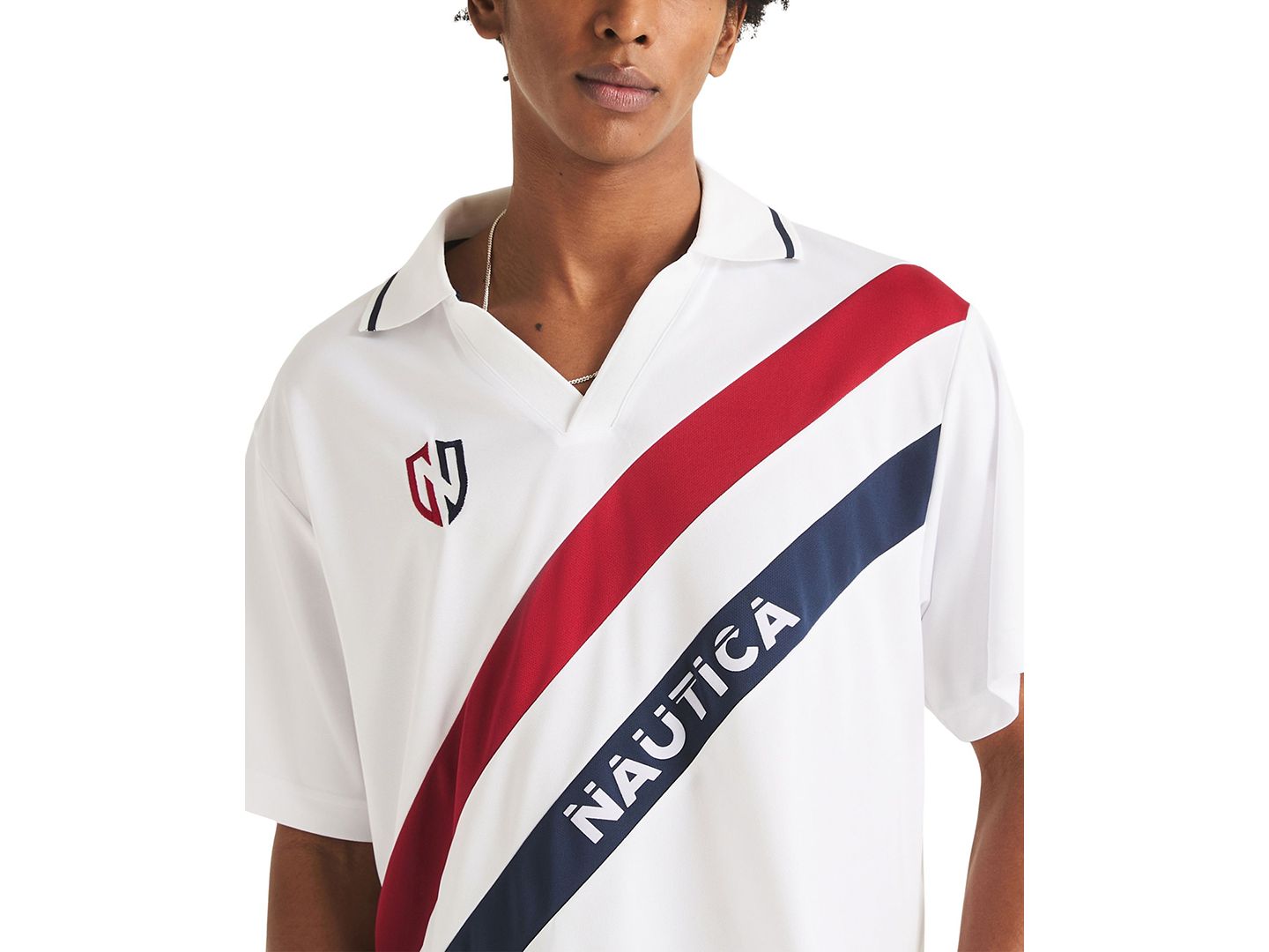Мужское поло Nautica Diagonal Blocking Johnny Collar Polo Shirt, цвет: Молочный белый — фото 4