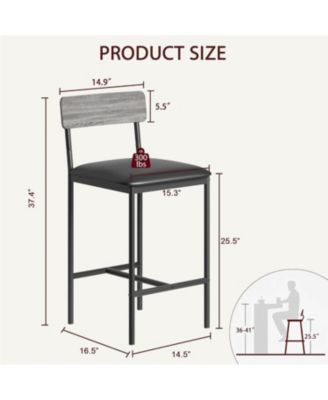4 Bar Stools Set, 25.5" Leather Counter Stools with Back and Metal Legs, Kitchen Island Seating
