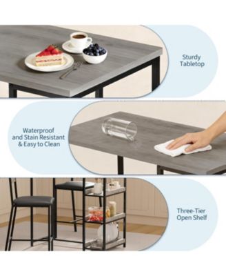 3-Piece Kitchen Table Set with Storage & 2 Upholstered Chairs, Industrial Iron & Wood, Space Saving for Apartments