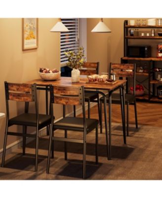 5 Piece Dining Set for 4, Modern Rectangle Table with Upholstered Chairs, Kitchen or Office, Breakfast Nook Furniture