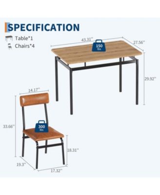 5-Piece Dining Table Set for 4, Wooden Kitchen Table, PU Upholstered Chairs, Industrial Frame, Home or Studio