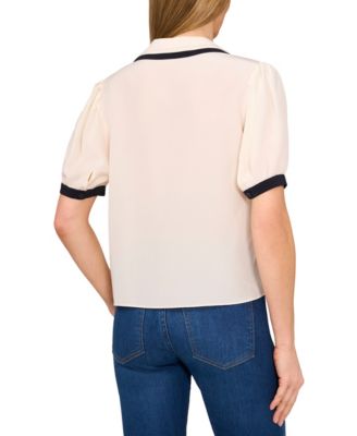 Women's Collared Puff-Sleeve Blouse