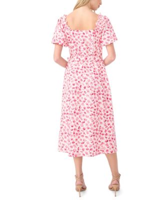 Women's Sweetheart Neck Puff-Sleeve Cotton Midi Dress