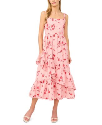 Women's Sleeveless Floral Square Neck Midi Dress