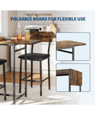 3-Piece Expandable Dining Table Set for 2, Compact Bar Height Table w/Storage & Wine Rack, Ideal for Small Kitchens