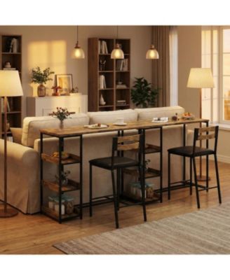 3-Piece Kitchen Table Set with Storage Shelves & 2 Upholstered Chairs, Space-Saving Iron & Wood Set for Apartments