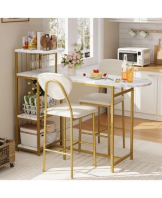 Expandable 3-Piece Dining Table Set for 2, Bar Table & Chairs with Storage Shelves, Wine Rack