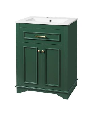 24" Bathroom Vanity with Ceramic Sink, Modern Freestanding MDF Cabinet, Tip-Out Drawer Soft Close Door for Small Bathrooms